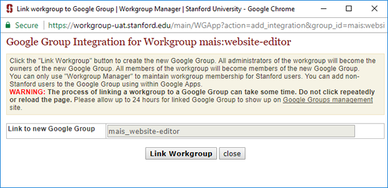 link workgroup to a Google Group