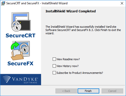 click Finish to exit the installer wizard