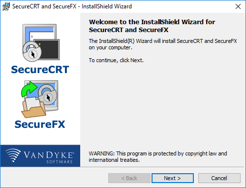 welcome to the SecureCRT and SecureFX installer wizard