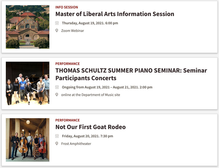 Events page from Stanford with redundant images