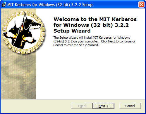 Kerberos setup wizard welcome page