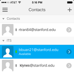To start a chat, go to the Contacts screen and tap a contact's name. 