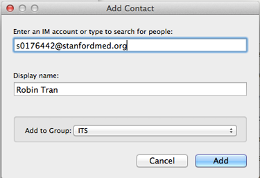 Enter a display name (optional), or add the contact name to a group (optional) and click Add.