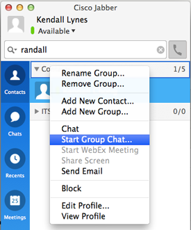 To invite everyone in a Contacts list group to a chat, control+click the group name in your contact list and click Start Group Chat.