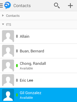To start a chat, go to the Contacts screen and tap a contact's name. 
