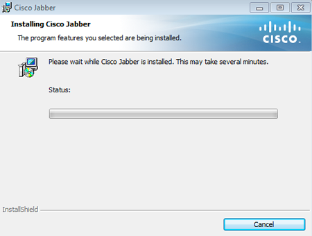 Please wait while Cisco Jabber is installed. This may take several minutes.