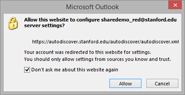 message to allow autodiscover to configure settings