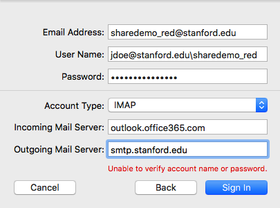 add shared email account information