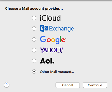 choose Other Mail Account for mail account provider