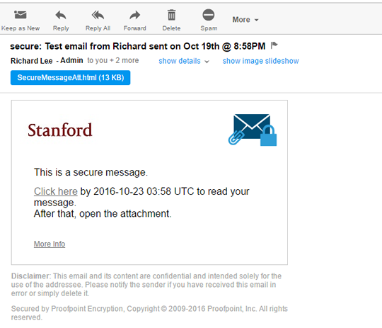 Proofpoint secure email message