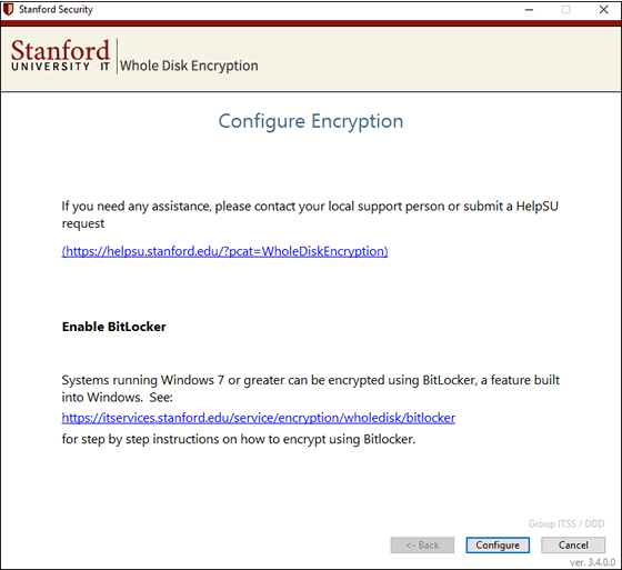 click Configure to configure encryption