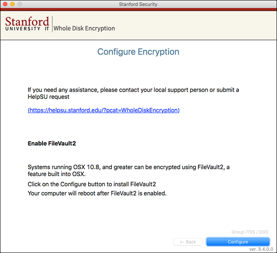 click Configure to configure encryption