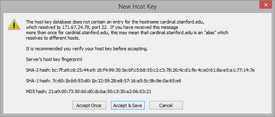 new host key message for cardinal server
