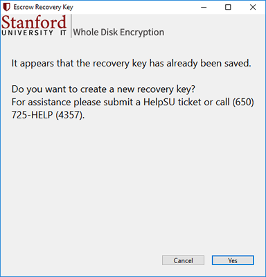 screen that displays if your recovery key is already saved