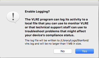 choose whether or not to let VLRE log program activity for troubleshooting purposes