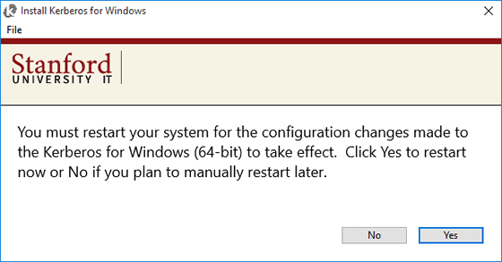 message saying you must restart computer for configuration changes to take effect