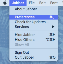 Jabber Preferences menu