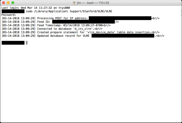 successful check-in when running VLRE in Terminal.app