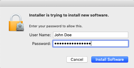enter your administrator password so you can install software
