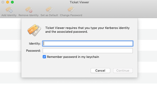 Ticket viewer screen with dialog box to enter SUNet ID and password